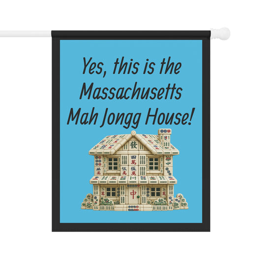Mah Jongg :"Yes, This Is the Massachusetts Mah Jongg House!" Blue Mah Jongg Flag