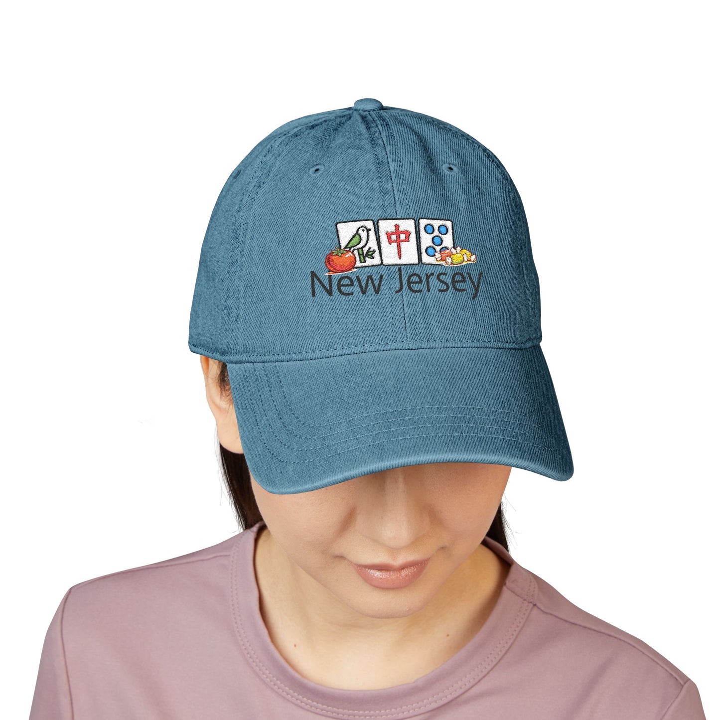 Mah Jongg New Jersey Embroidered Jean Hat - For MahJong Players