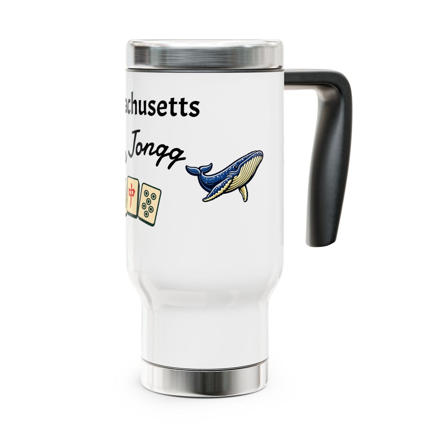 Massachusetts Mah Jongg travel mug | 14oz stainless steel travel mug with handle
