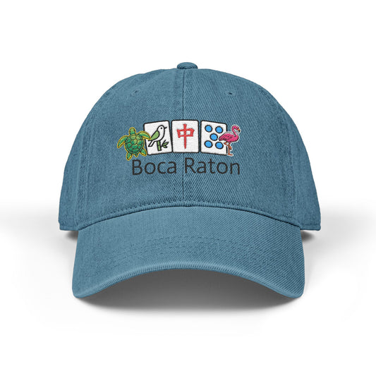 Mah Jongg Boca Raton Embroidered Jean Hat - For MahJong Players