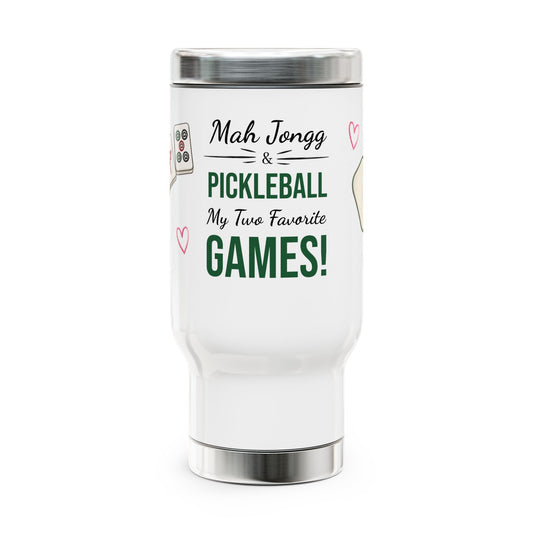 Mah Jongg & Pickleball Stainless Steel Travel Mug – “My Two Favorite Games!” 14oz - For Mah Jongg games and Pickleball Matches