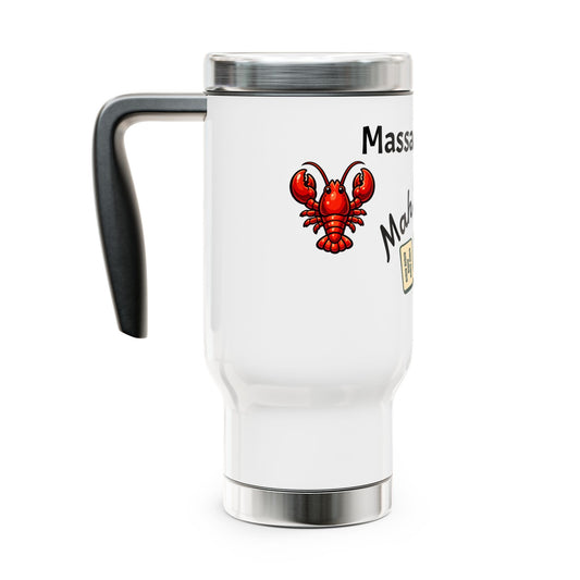 Massachusetts Mah Jongg travel mug | 14oz stainless steel travel mug with handle