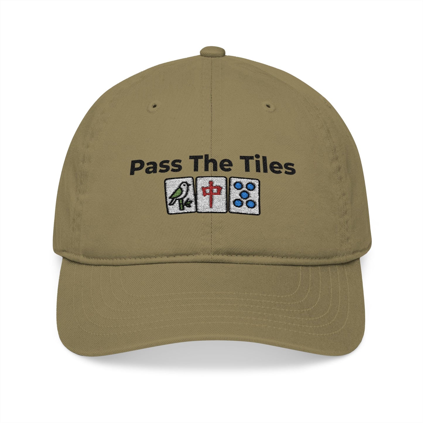 Pass the Tiles - Mah Jongg Embroidered Organic Cotton Baseball Cap Game Day Eco-Friendly Headwear