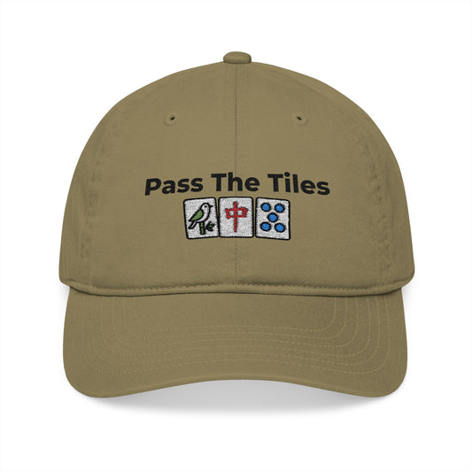 Pass the Tiles - Mah Jongg Embroidered Organic Cotton Baseball Cap Game Day Eco-Friendly Headwear
