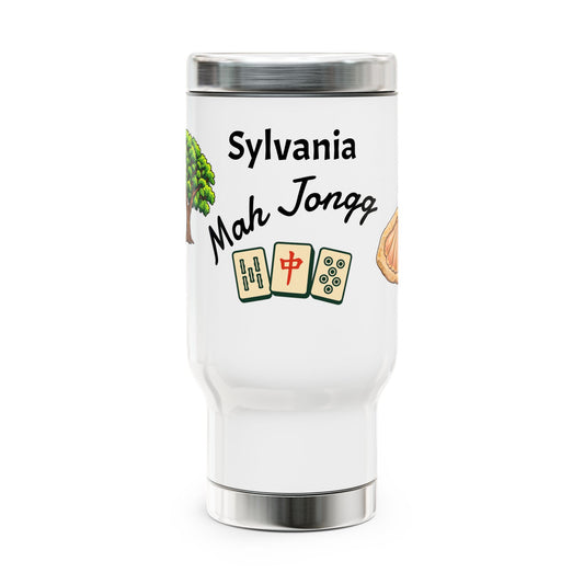 Sylvania Mah Jongg travel mug | 14oz stainless steel travel mug with handle