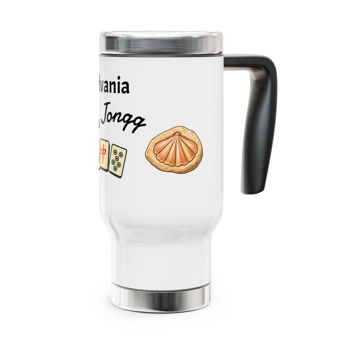 Sylvania Mah Jongg travel mug | 14oz stainless steel travel mug with handle