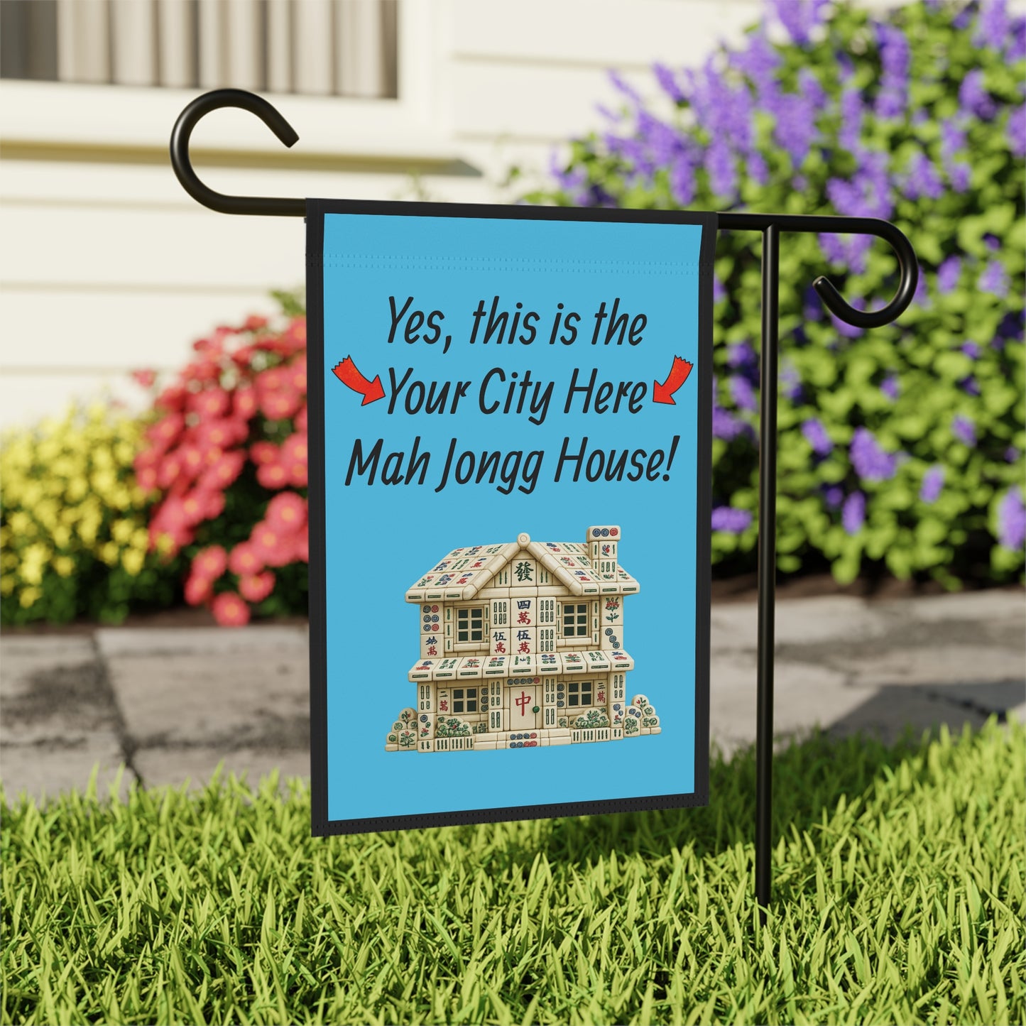 City Mah Jongg :"Yes, This Is the Mah Jongg House!" Blue Mah Jongg Flag