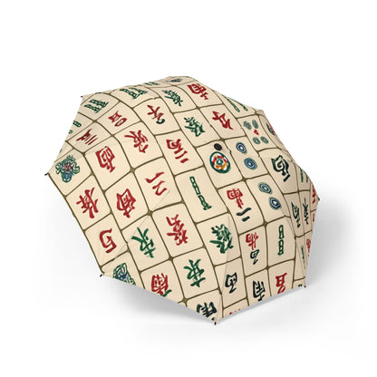 Mahjong Tile Pattern Umbrella: Semi-Automatic Foldable Rain Umbrella