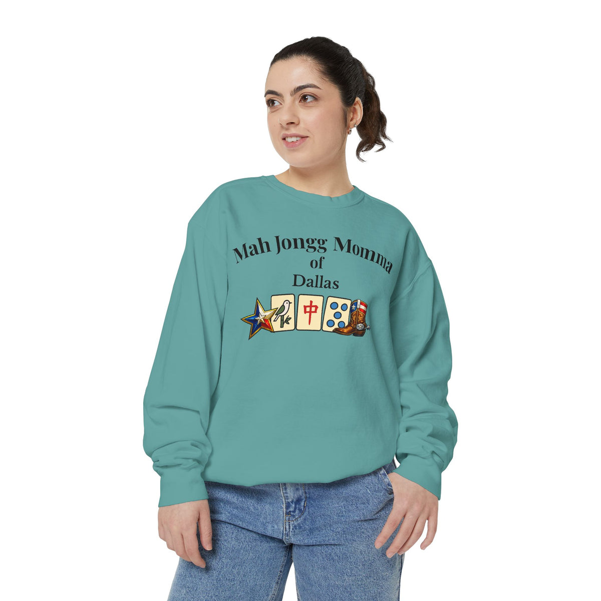 Mah Jongg Momma of Dallas Crewneck Sweatshirt - Mahjong Tournament Sweatshirt