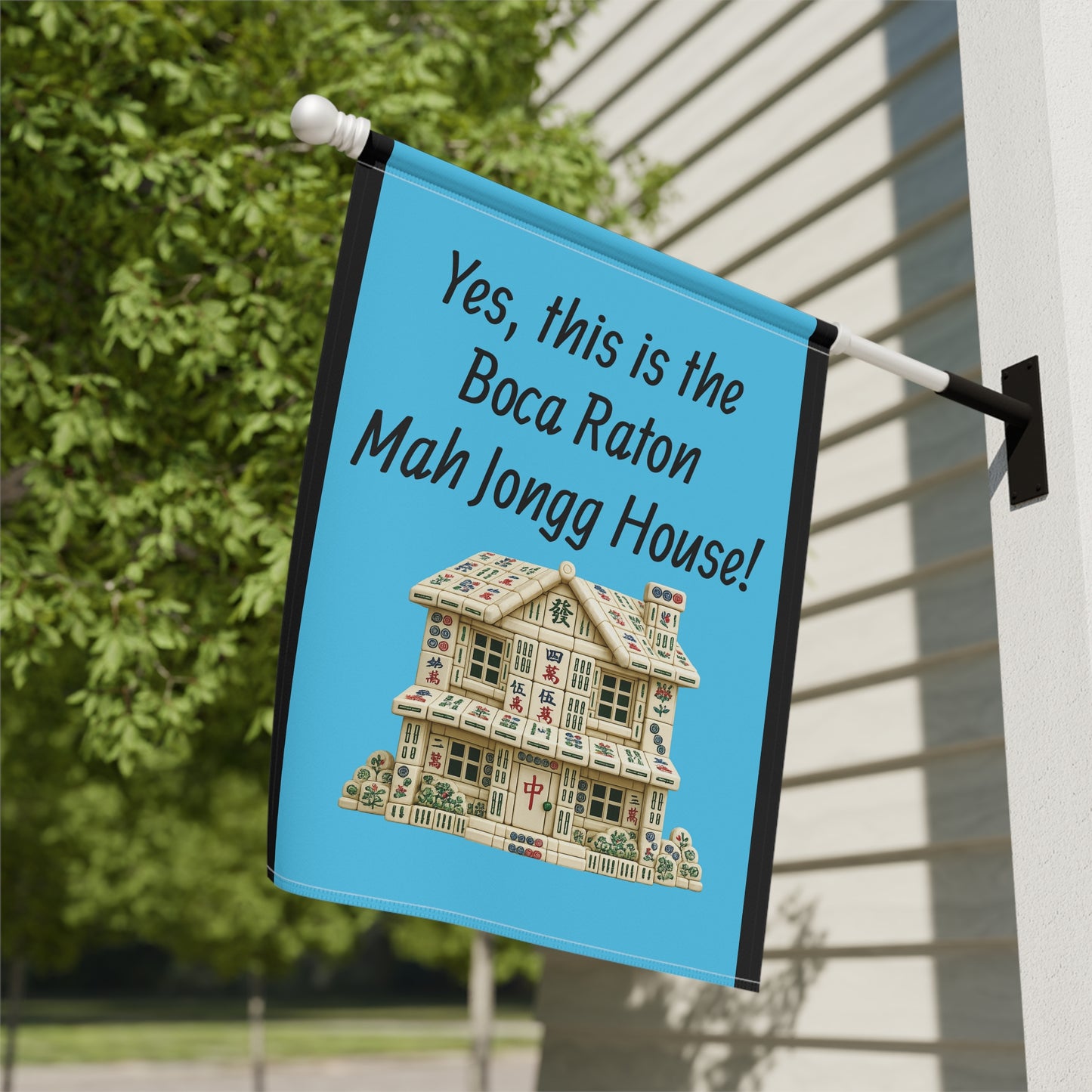 Mah Jongg :"Yes, This Is the Boca Raton Mah Jongg House!" Blue Mah Jongg Flag