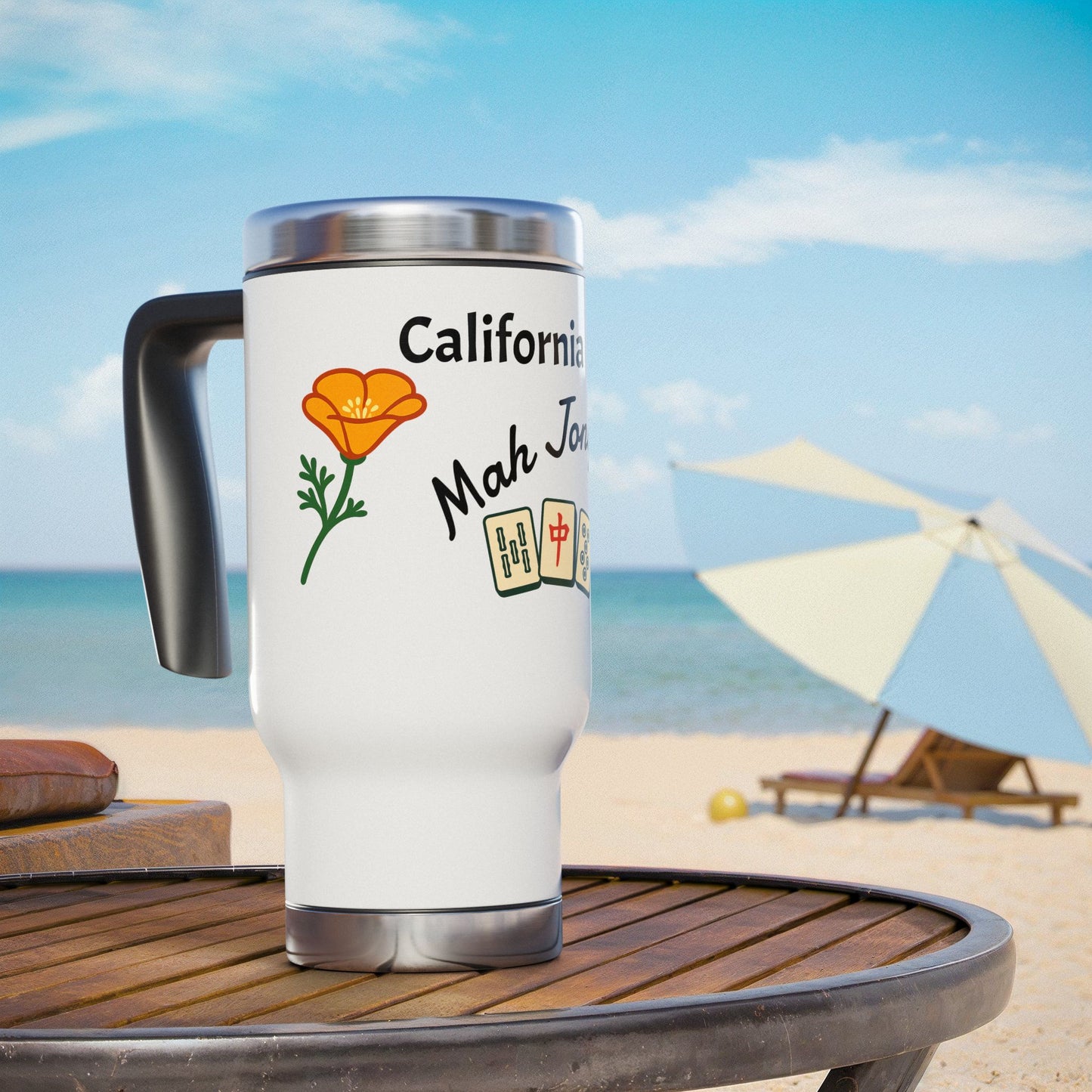 California Mah Jongg travel mug | 14oz stainless steel travel mug with handle