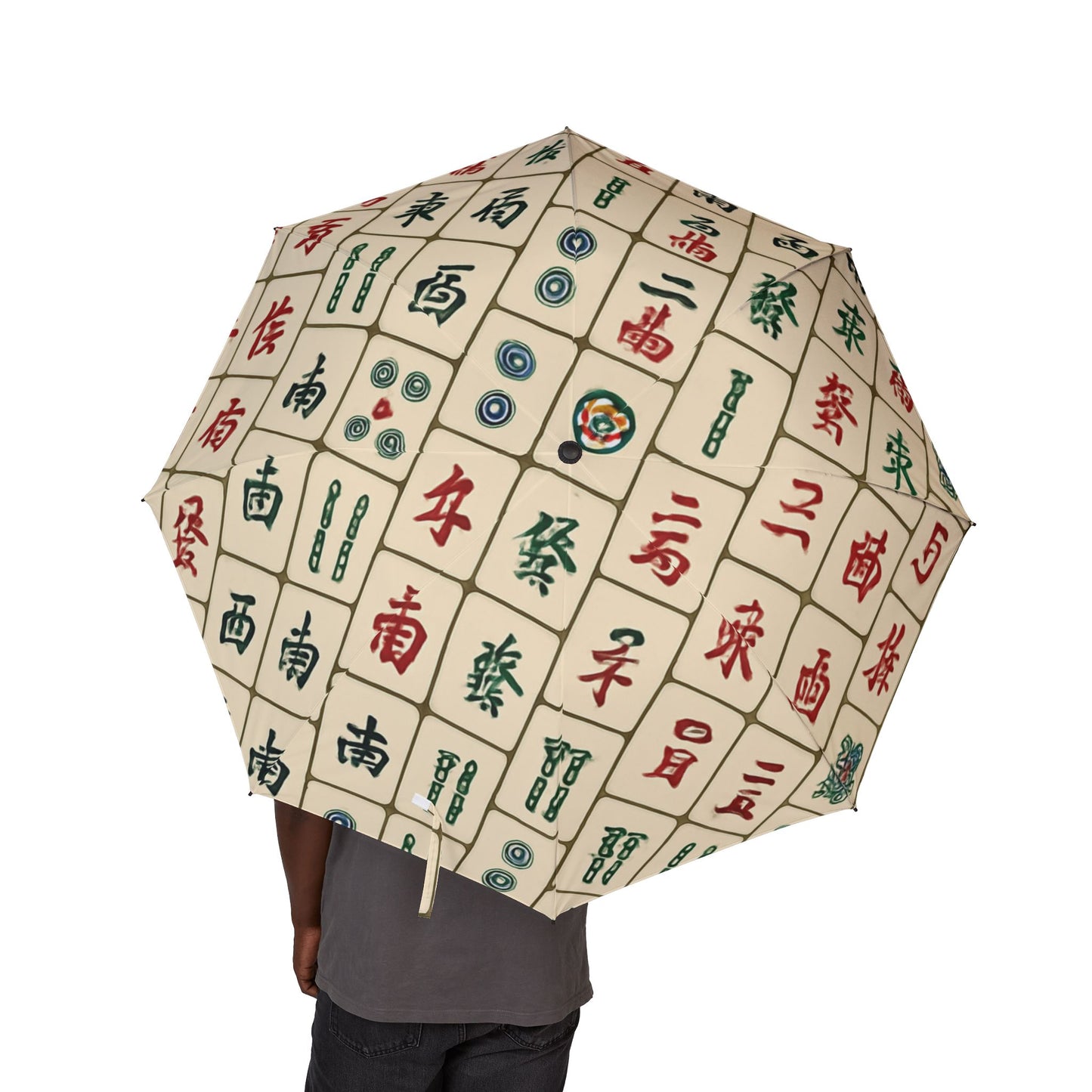 Mahjong Tile Pattern Umbrella: Semi-Automatic Foldable Rain Umbrella