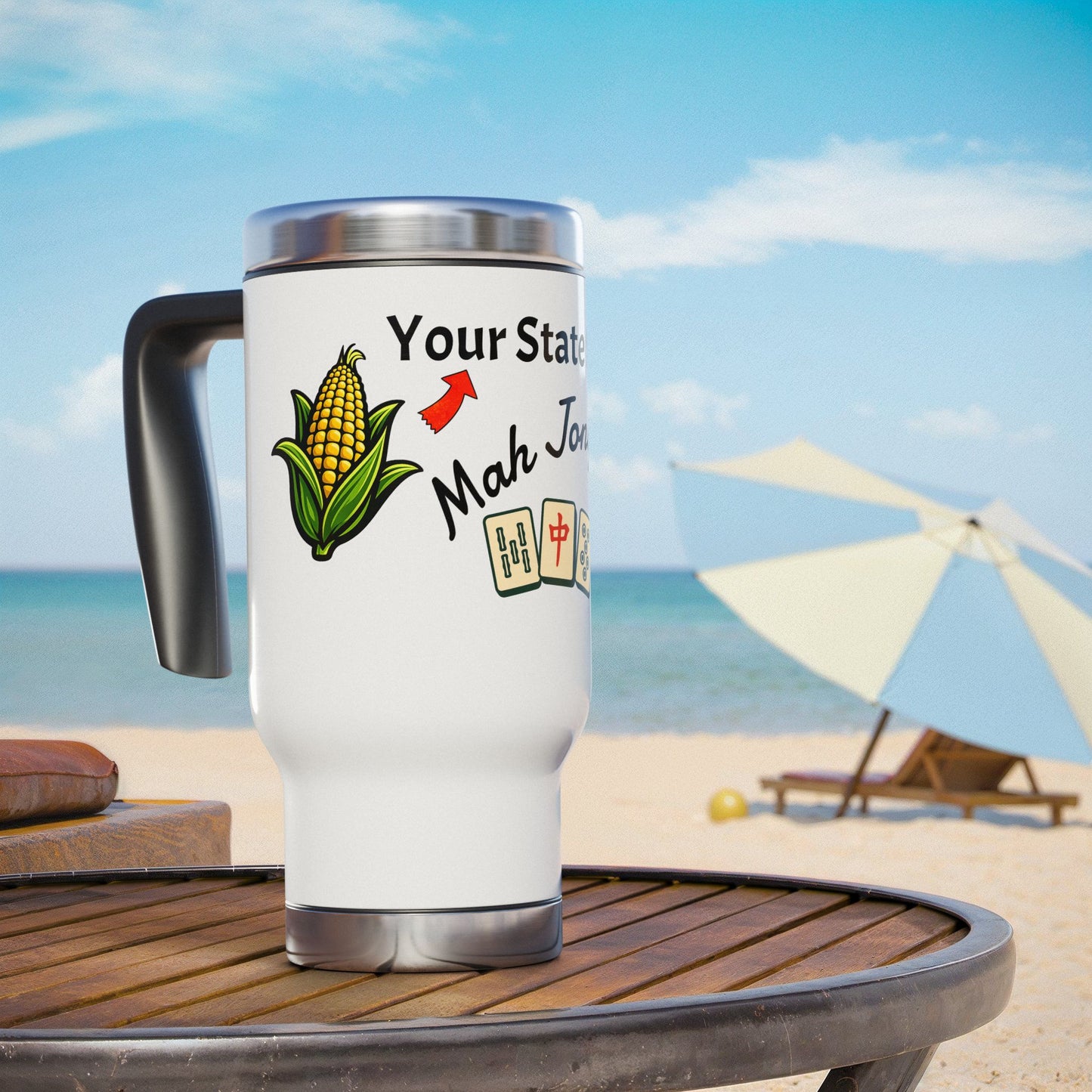 City Mah Jongg travel mug | 14oz stainless steel travel mug with handle