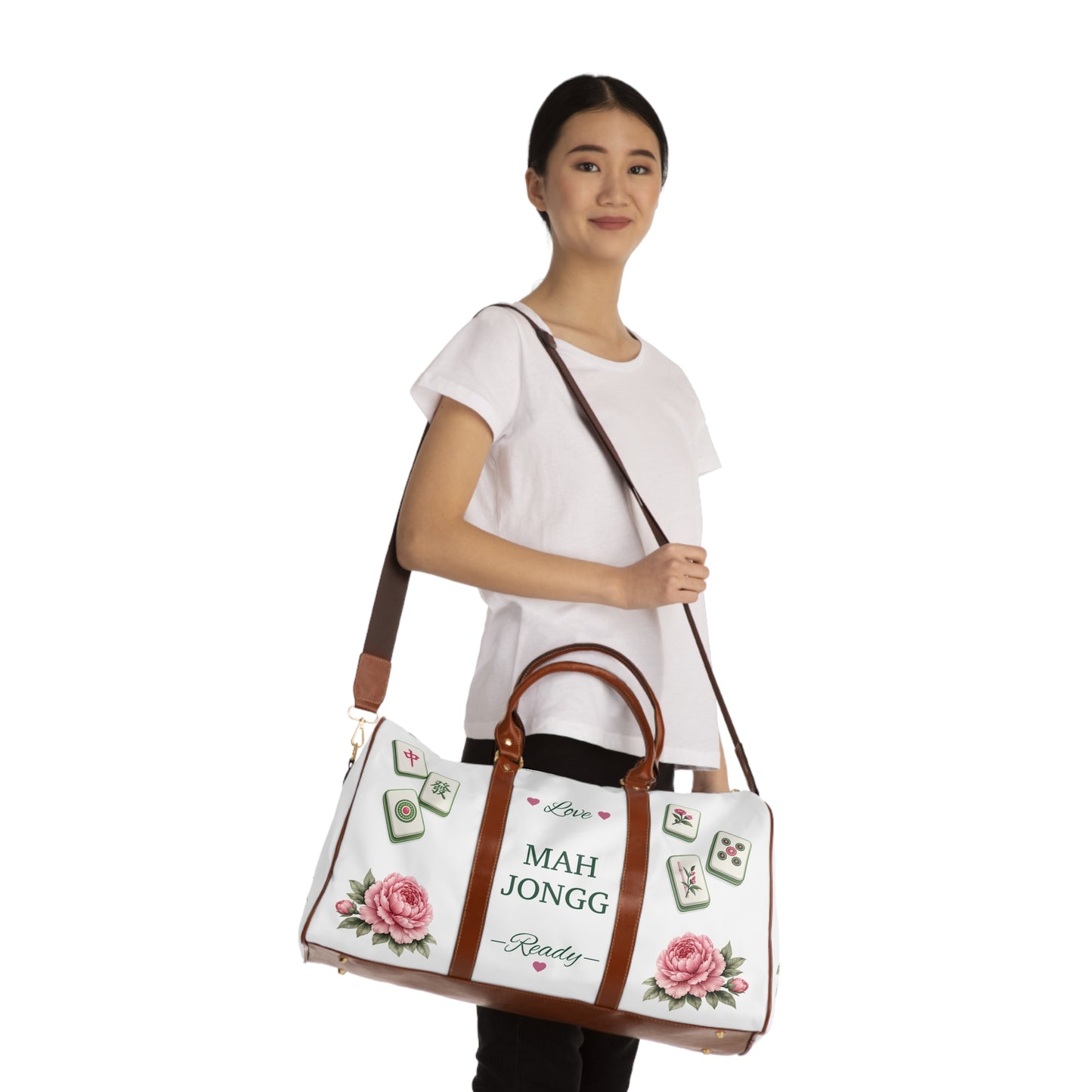 Mahjong Travel Bag — Waterproof Mahjong Duffle with Floral Tiles ("Mah Jongg Ready")