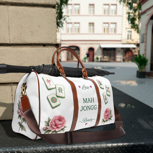Mahjong Travel Bag — Waterproof Mahjong Duffle with Floral Tiles ("Mah Jongg Ready")
