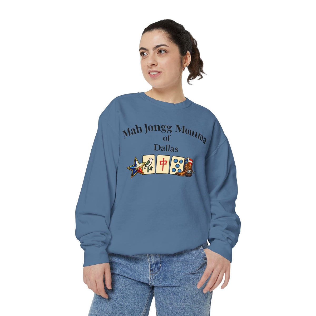 Mah Jongg Momma of Dallas Crewneck Sweatshirt - Mahjong Tournament Sweatshirt