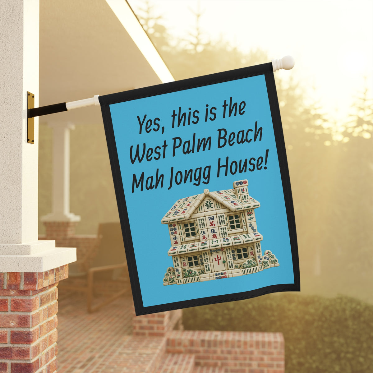 Mah Jongg :"Yes, This Is the West Palm Beach Mah Jongg House!" Blue Mah Jongg Flag