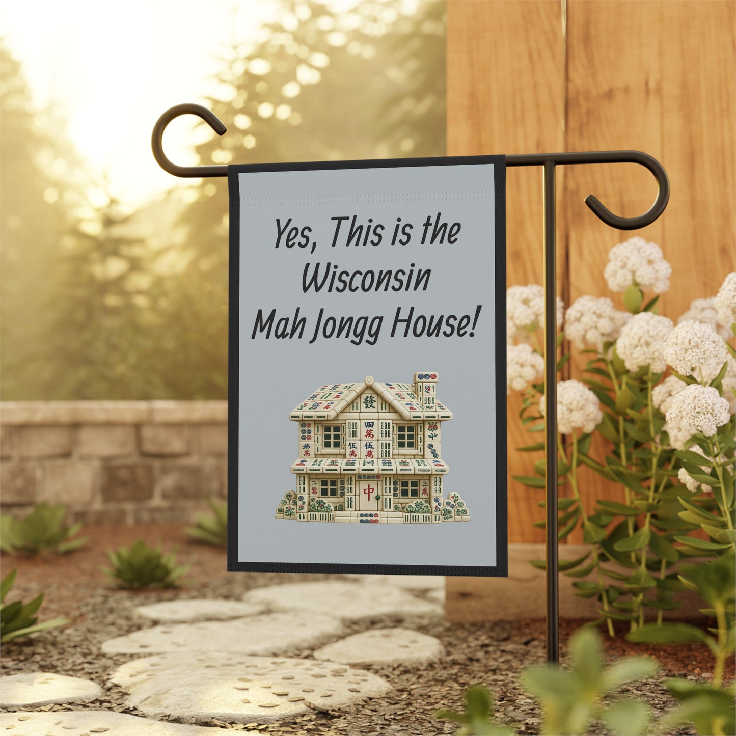 Mah Jongg Flag: "Yes, This Is the Wisconsin Mah Jongg House!"-  Gray Outdoor Flag