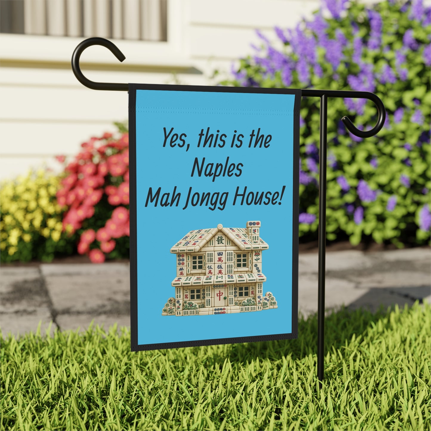 Mah Jongg :"Yes, This Is the Naples Mah Jongg House!" Blue Mah Jongg Flag