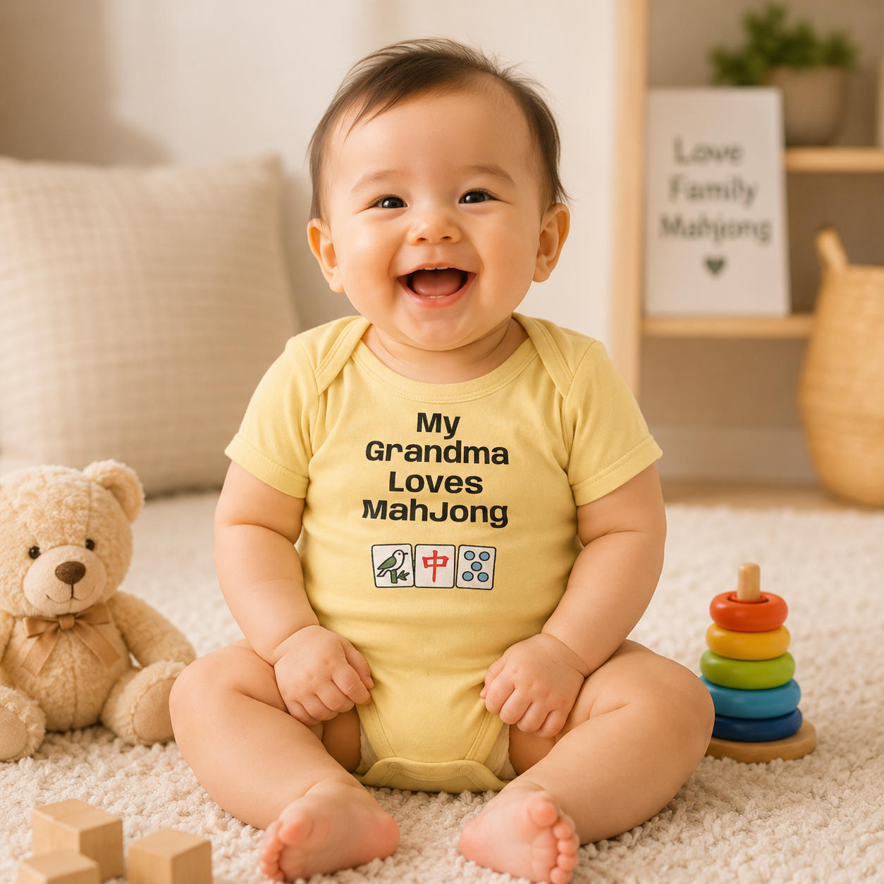 Mah Jongg - My Grandma Plays Mahjong Infant Bodysuit | Mah jong Tiles Baby Onesie