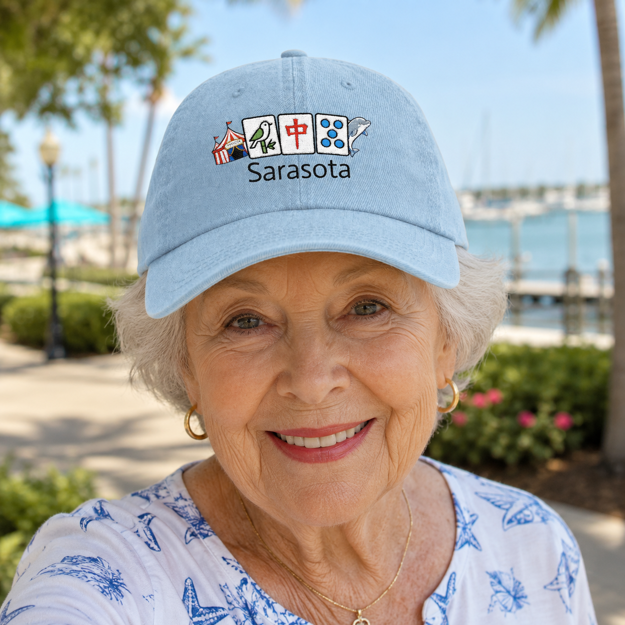 Mah Jongg Sarasota Embroidered  Jean Hat - For MahJong Players