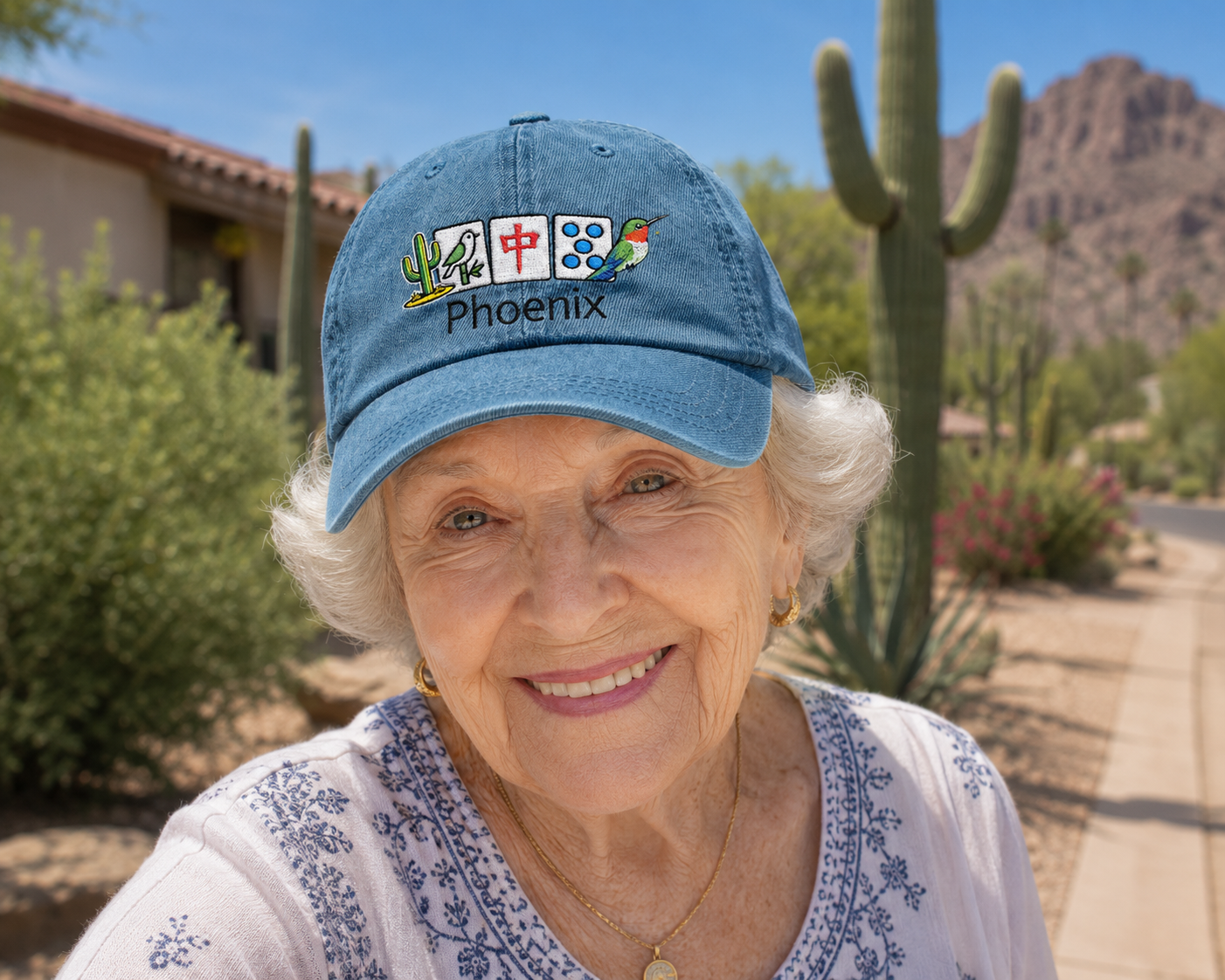 Mah Jongg Phoenix Embroidered  Jean Hat - For MahJong Players