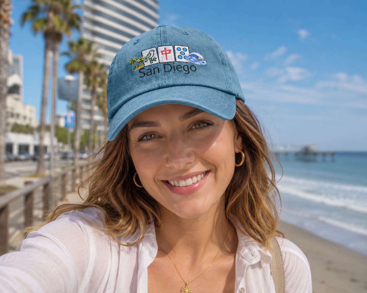 Mah Jongg San Diego Embroidered  Jean Hat - For MahJong Players