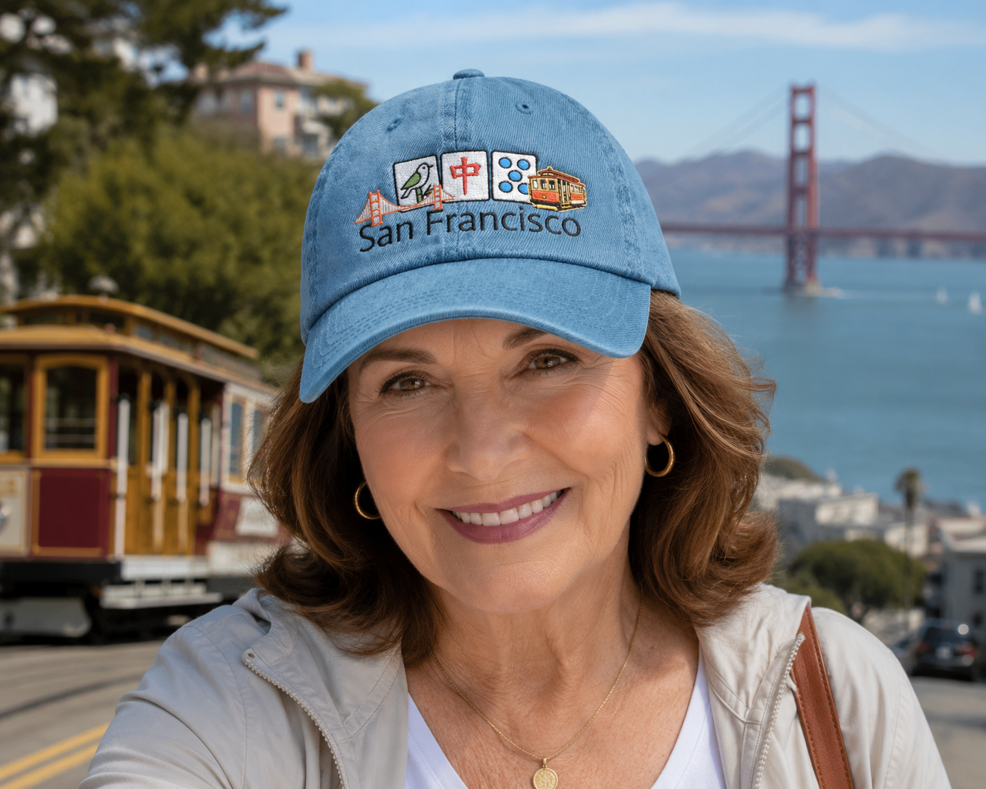 Mah Jongg San Francisco Embroidered  Jean Hat - For MahJong Players