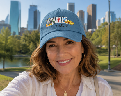 Mah Jongg Houston Embroidered  Jean Hat - For MahJong Players