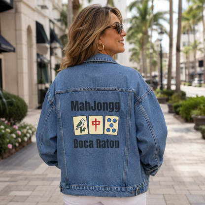 Mah Jongg Women's Denim Jacket - Boca Raton - For Mah Jong Player