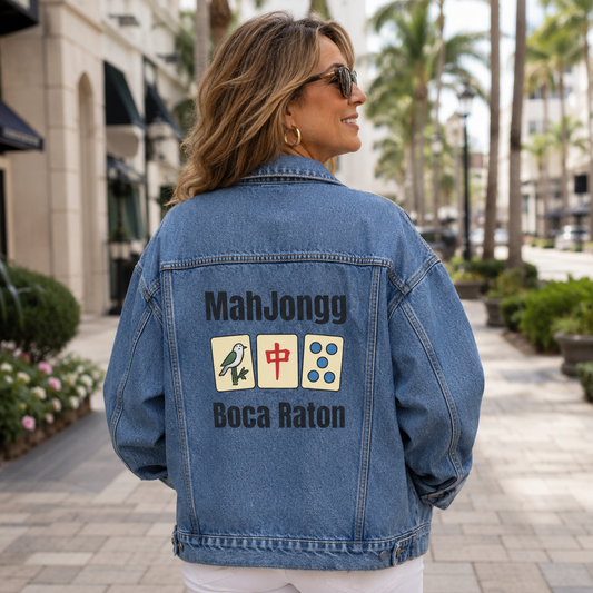 Mah Jongg Women's Denim Jacket - Boca Raton - For Mah Jong Player