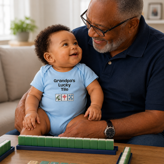 Grandpa's Lucky Tile Bodysuit | Mahjongg baby onesie - For family gathering, game night or perfect gift.