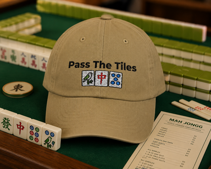 Pass the Tiles - Mah Jongg Embroidered Organic Cotton Baseball Cap Game Day Eco-Friendly Headwear