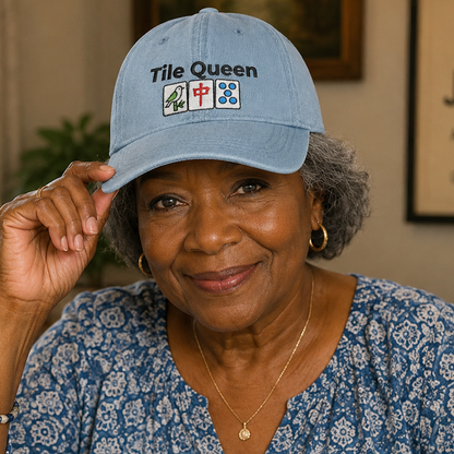 Tile Queen - Mah Jongg Embroidered  Jean Hat - For MahJong Players