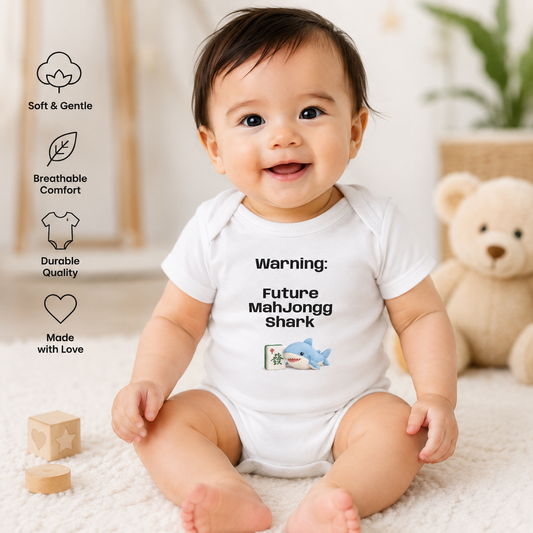 Future Mah Jongg Shark Bodysuit, Baby Onesie with Mahjong Tile Graphic, For Game Day or Family Outings