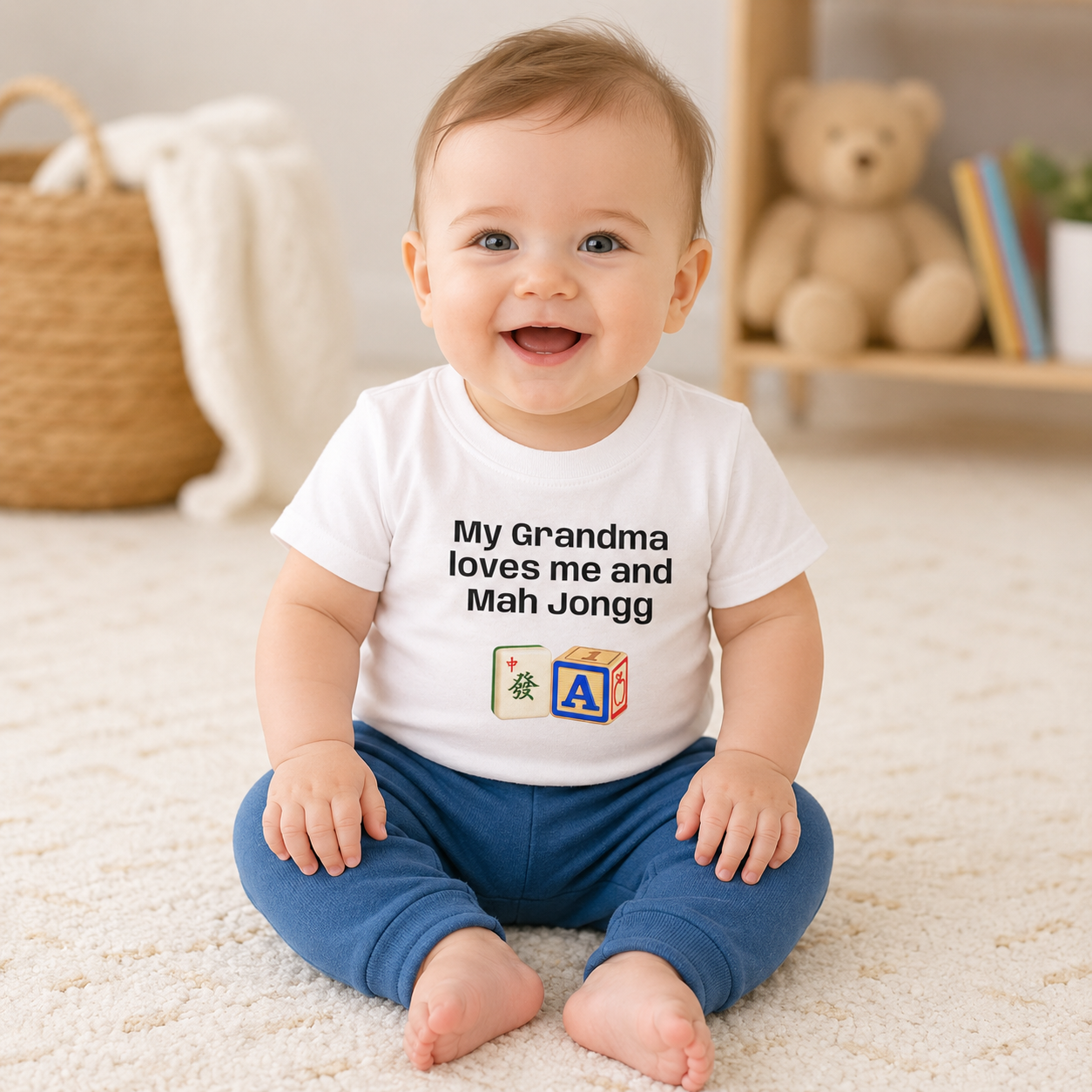 My Grandma Loves Me and Mah Jongg T-Shirt - Cute Mahjong Infant Tee