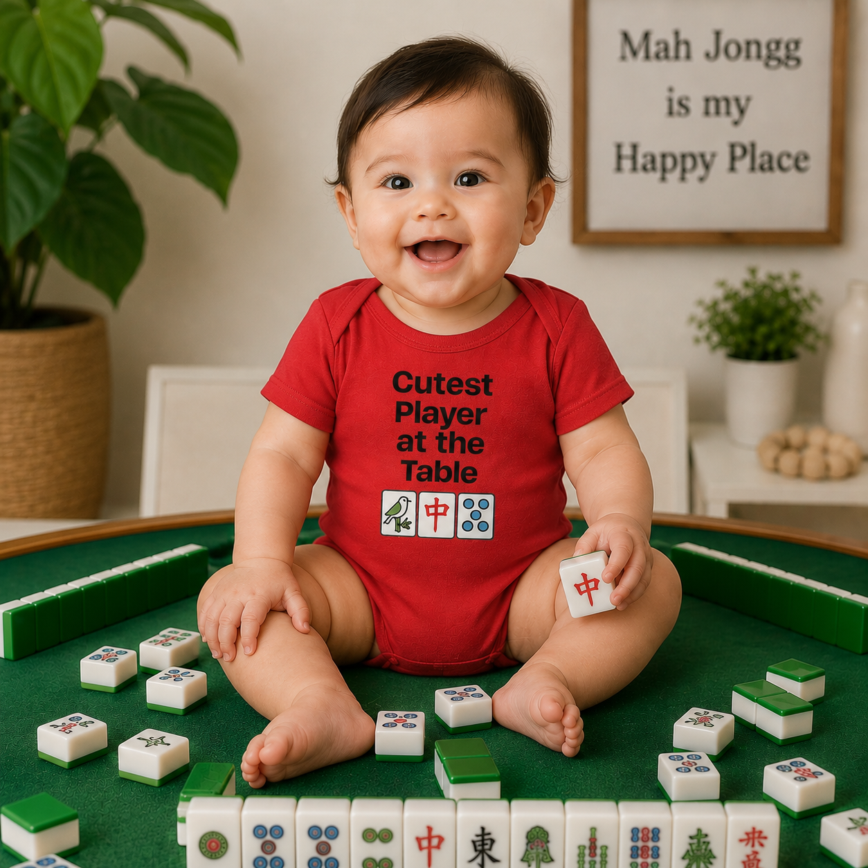Cutest Player at the Table Infant Bodysuit | Baby Mah Jongg Gamer Onesie - For Mah Jongg Game or Family Gathering