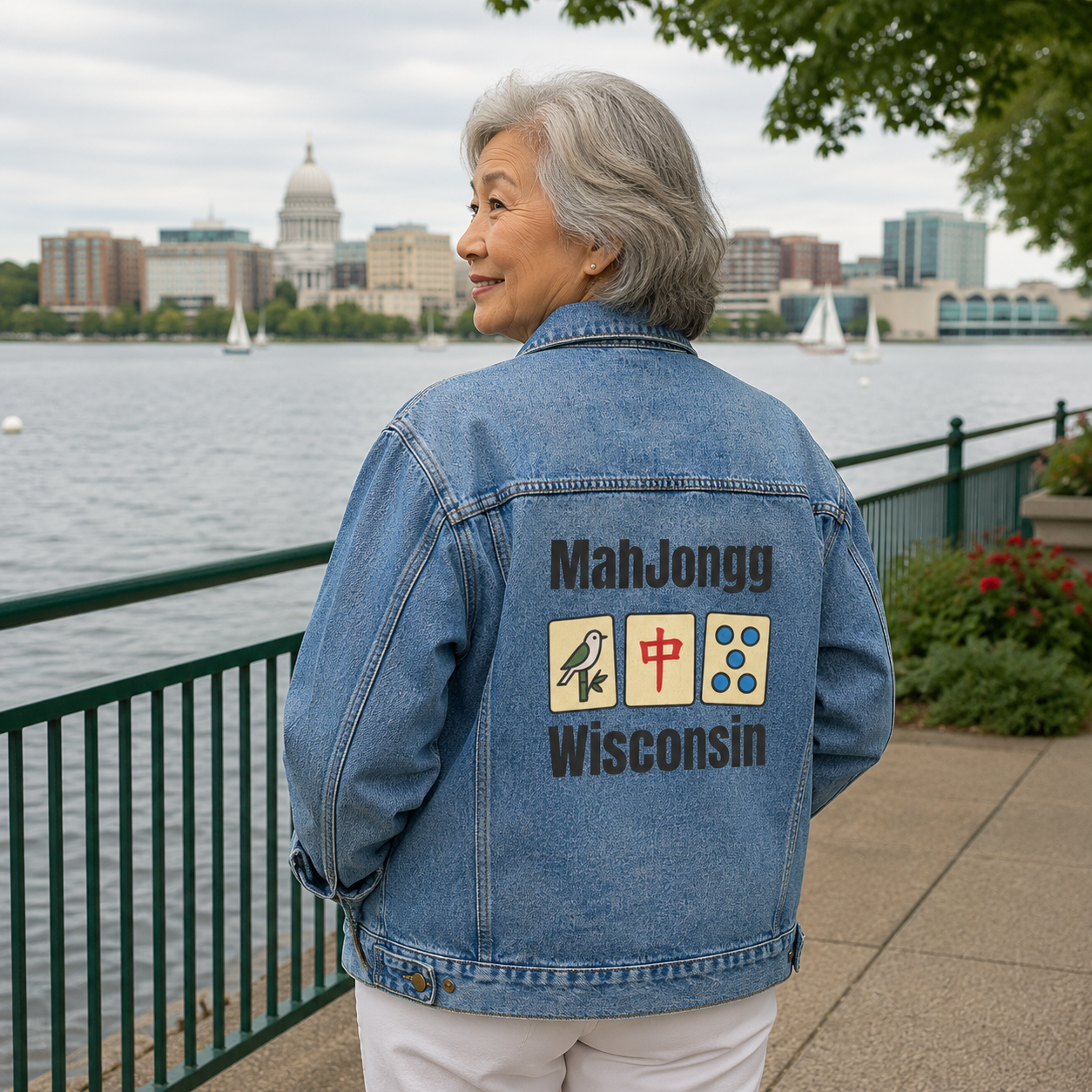 Mah Jongg Women's Denim Jacket - Wisconsin - For Mah Jongg Player