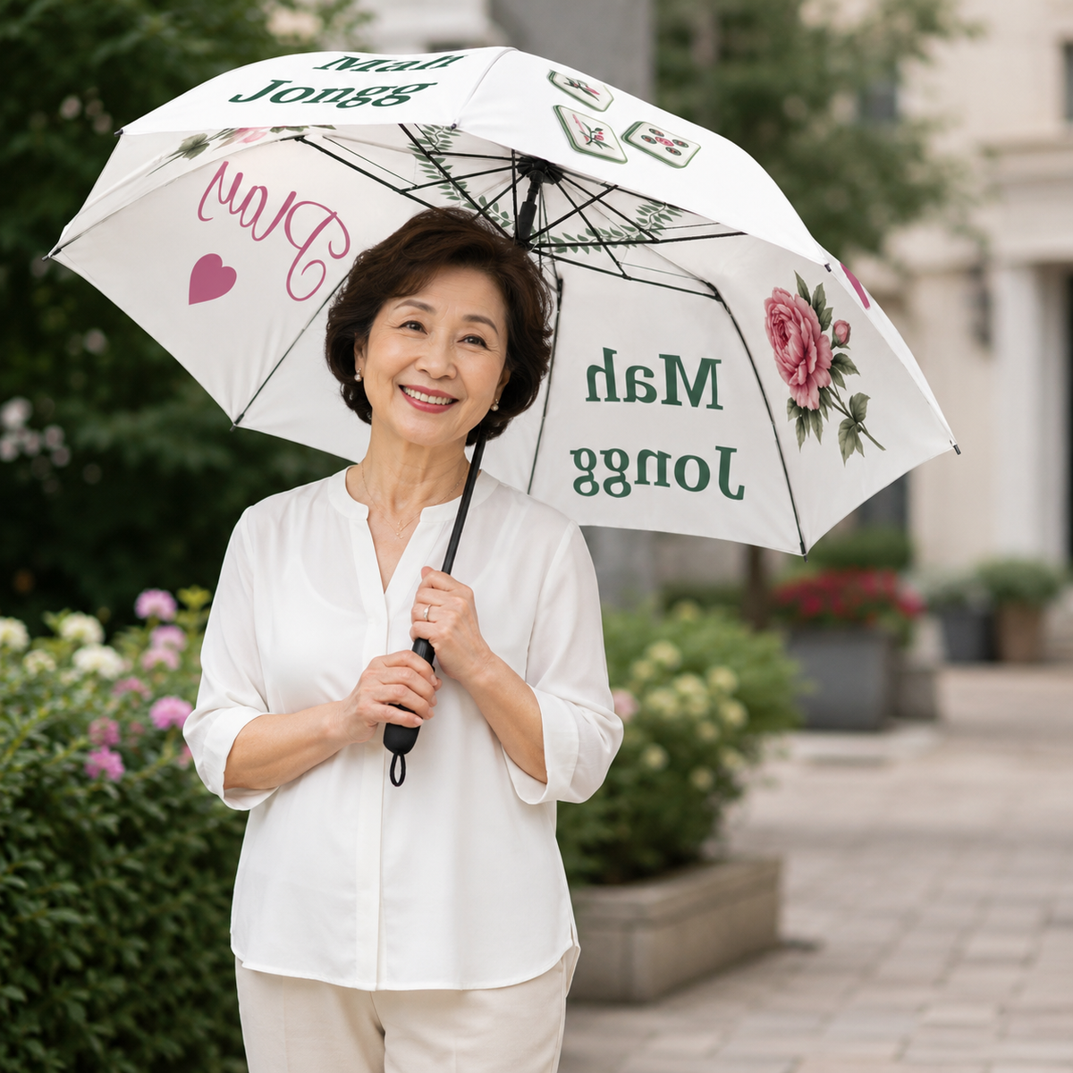 Mah Jongg Floral Play Foldable Umbrella -For Rainy Mah Jongg games or travel