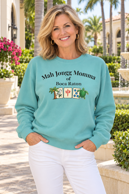 Mah Jongg Momma of Boca Raton Crewneck Sweatshirt - Mahjong Tournament Sweatshirt