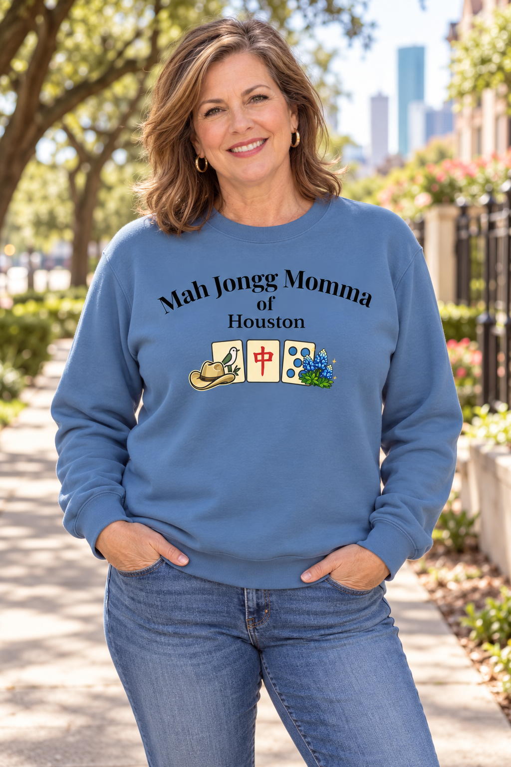 Mah Jongg Momma of Houston Crewneck Sweatshirt - Mahjong Tournament Sweatshirt