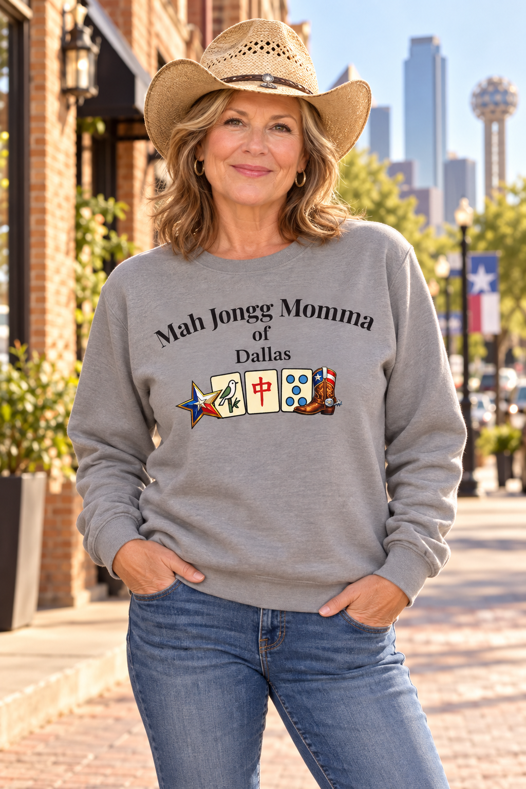 Mah Jongg Momma of Dallas Crewneck Sweatshirt - Mahjong Tournament Sweatshirt
