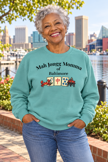 Mah Jongg Momma of Baltimore Crewneck Sweatshirt - Mahjong Tournament Sweatshirt
