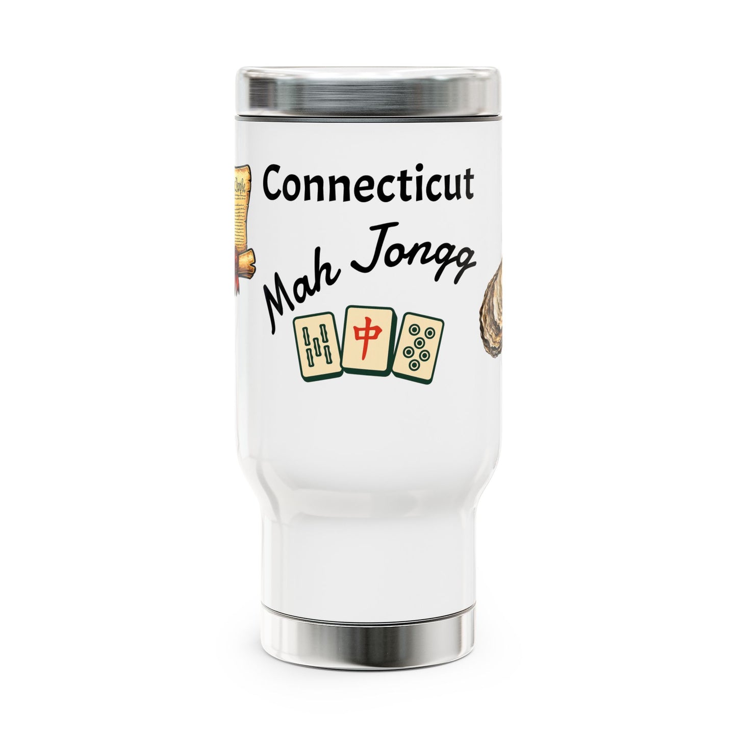 Connecticut Mah Jongg travel mug | 14oz stainless steel travel mug with handle