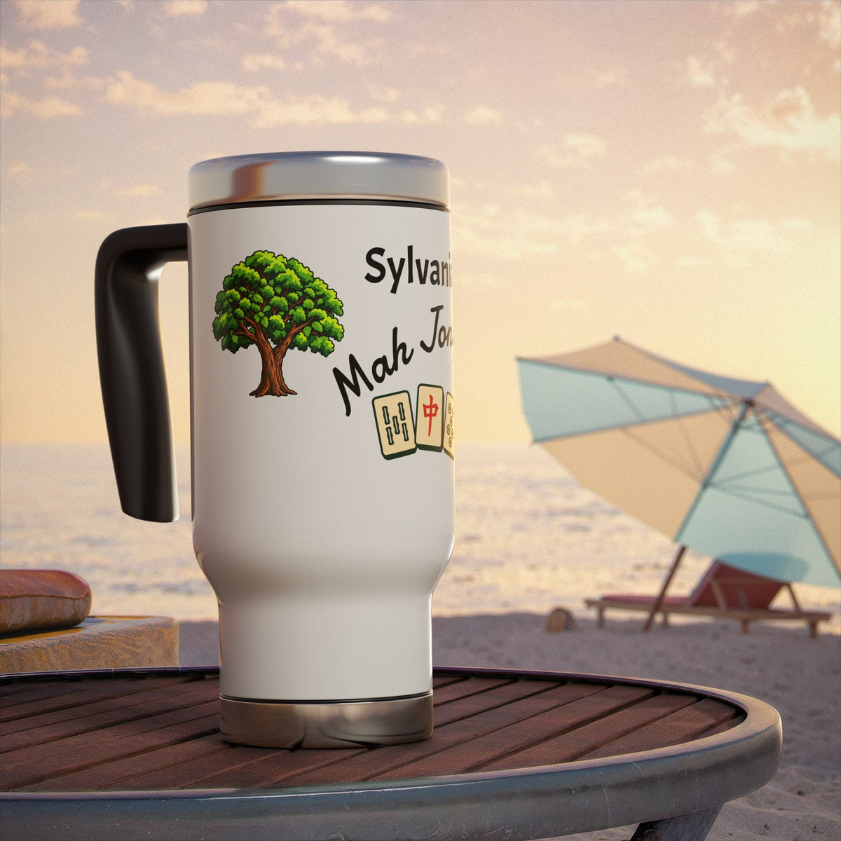 Sylvania Mah Jongg travel mug | 14oz stainless steel travel mug with handle
