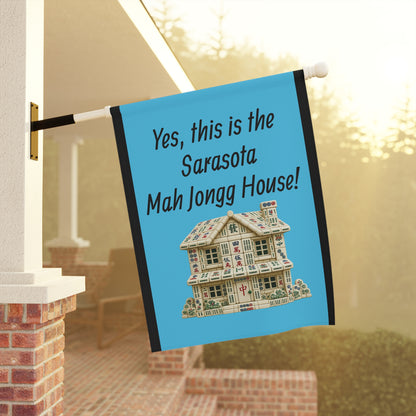 Mah Jongg :"Yes, This Is the Sarasota Mah Jongg House!" Blue Mah Jongg Flag