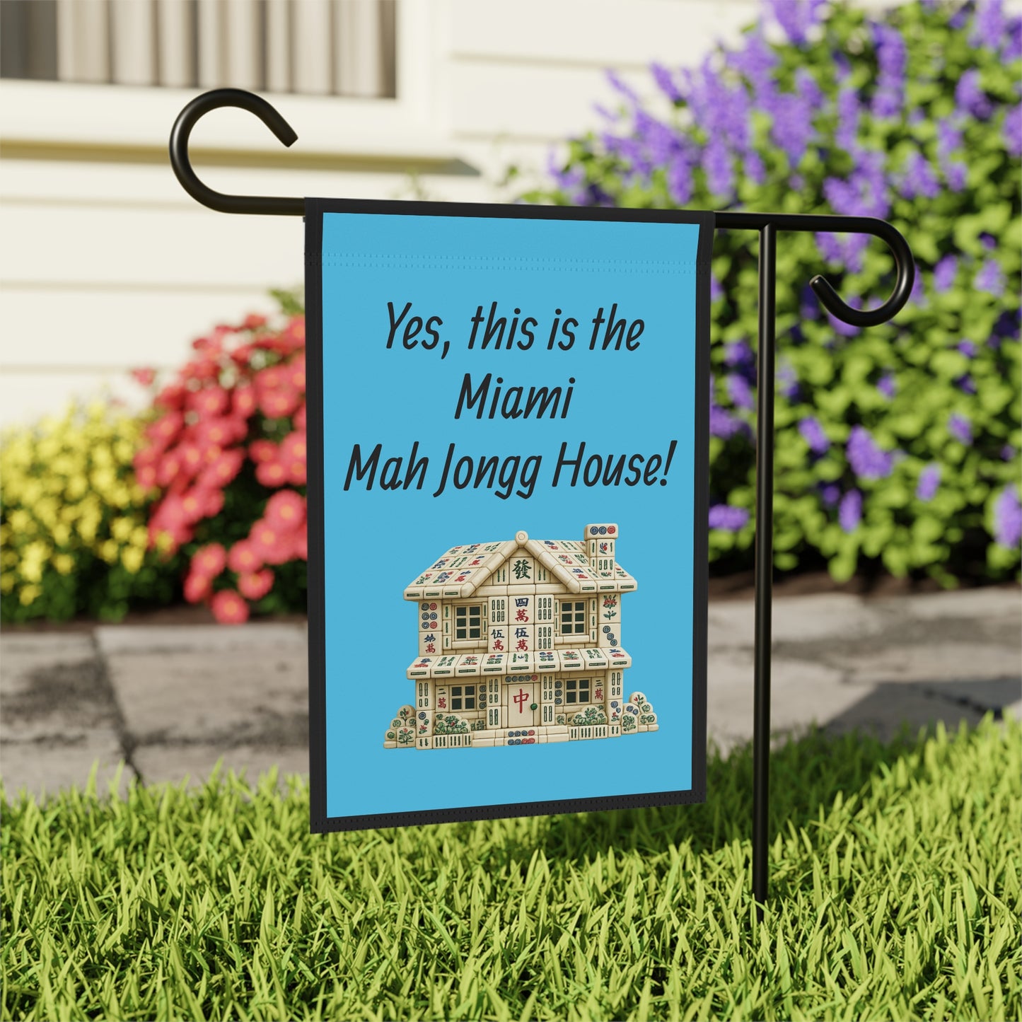 Mah Jongg :"Yes, This Is the Miami Mah Jongg House!" Blue Mah Jongg Flag