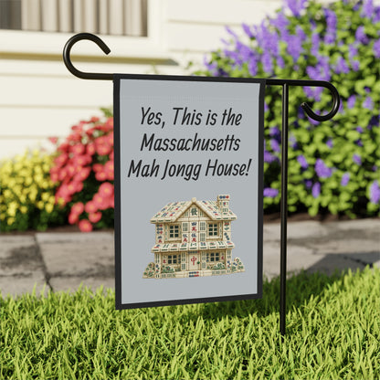 Mah Jongg Flag: "Yes, This Is the Massachusetts Mah Jongg House!"-  Gray Outdoor Flag