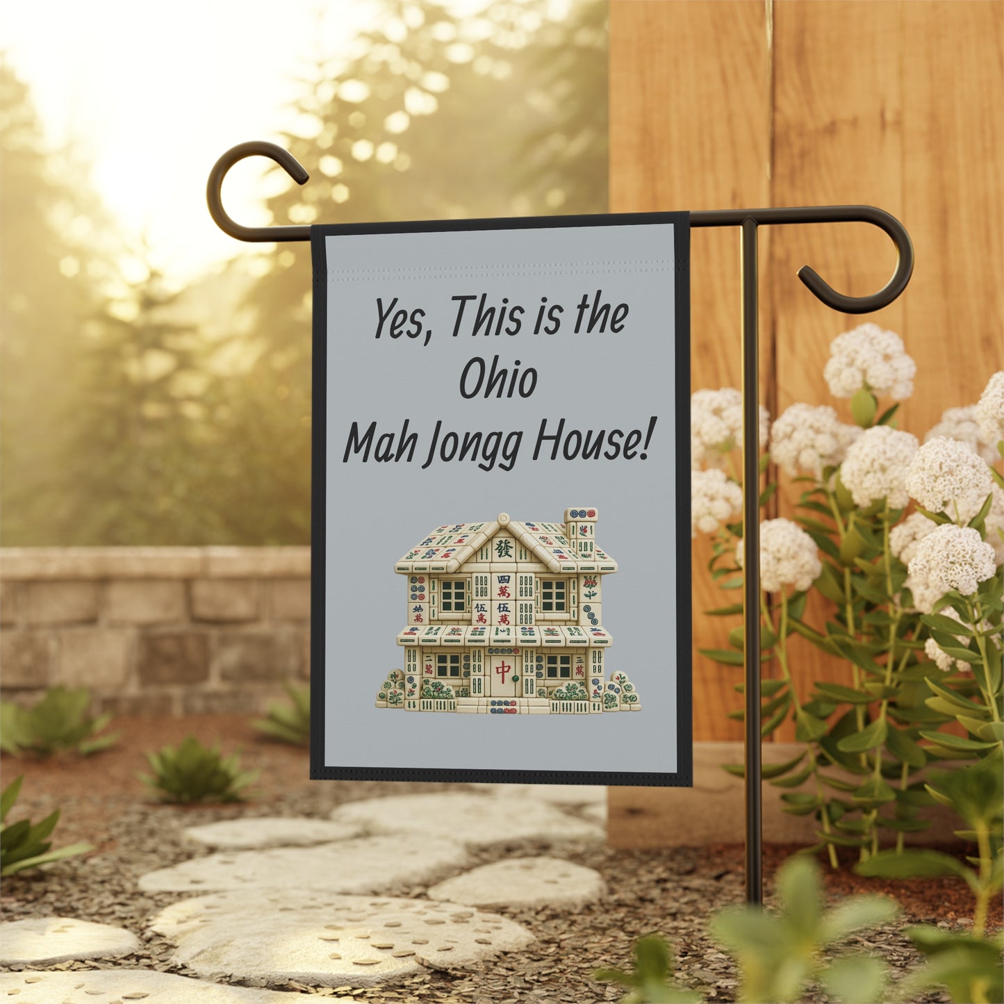 Mah Jongg Flag: "Yes, This Is the Ohio Mah Jongg House!"-  Gray Outdoor Flag