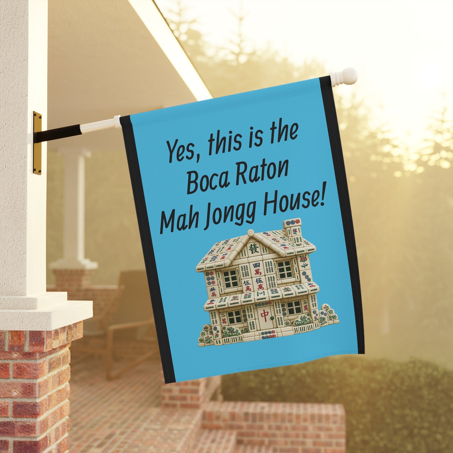 Mah Jongg :"Yes, This Is the Boca Raton Mah Jongg House!" Blue Mah Jongg Flag